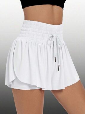 Women’s White High-Waist Athletic Shorts with Drawstring